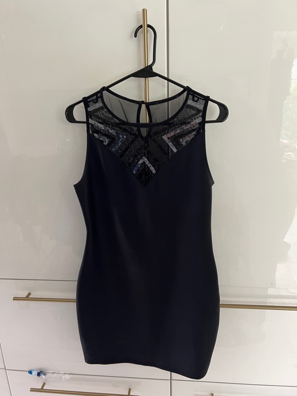 Black Sleeveless Mesh Yoke Cocktail Dress